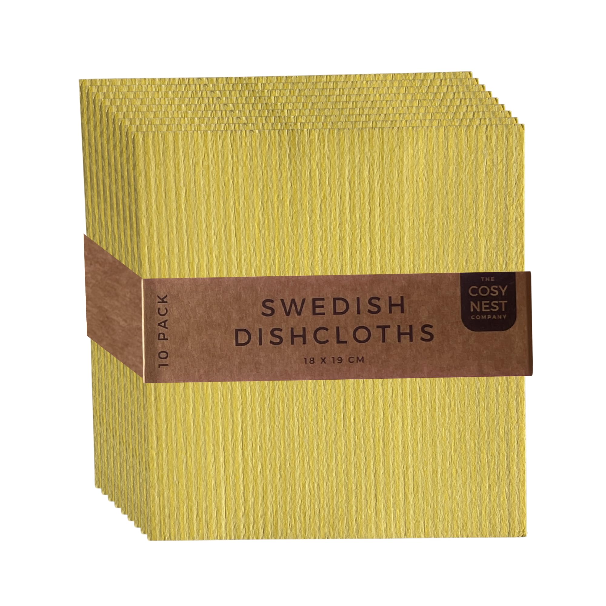 The Cosy Nest Company Yellow Swedish Dishcloths 10 Pack Eco Friendly Reusable Cleaning Cloths For Kitchen & Washing Up – Biodegradable Cellulose Sponge Cloths For Dishes, Counters & Surfaces