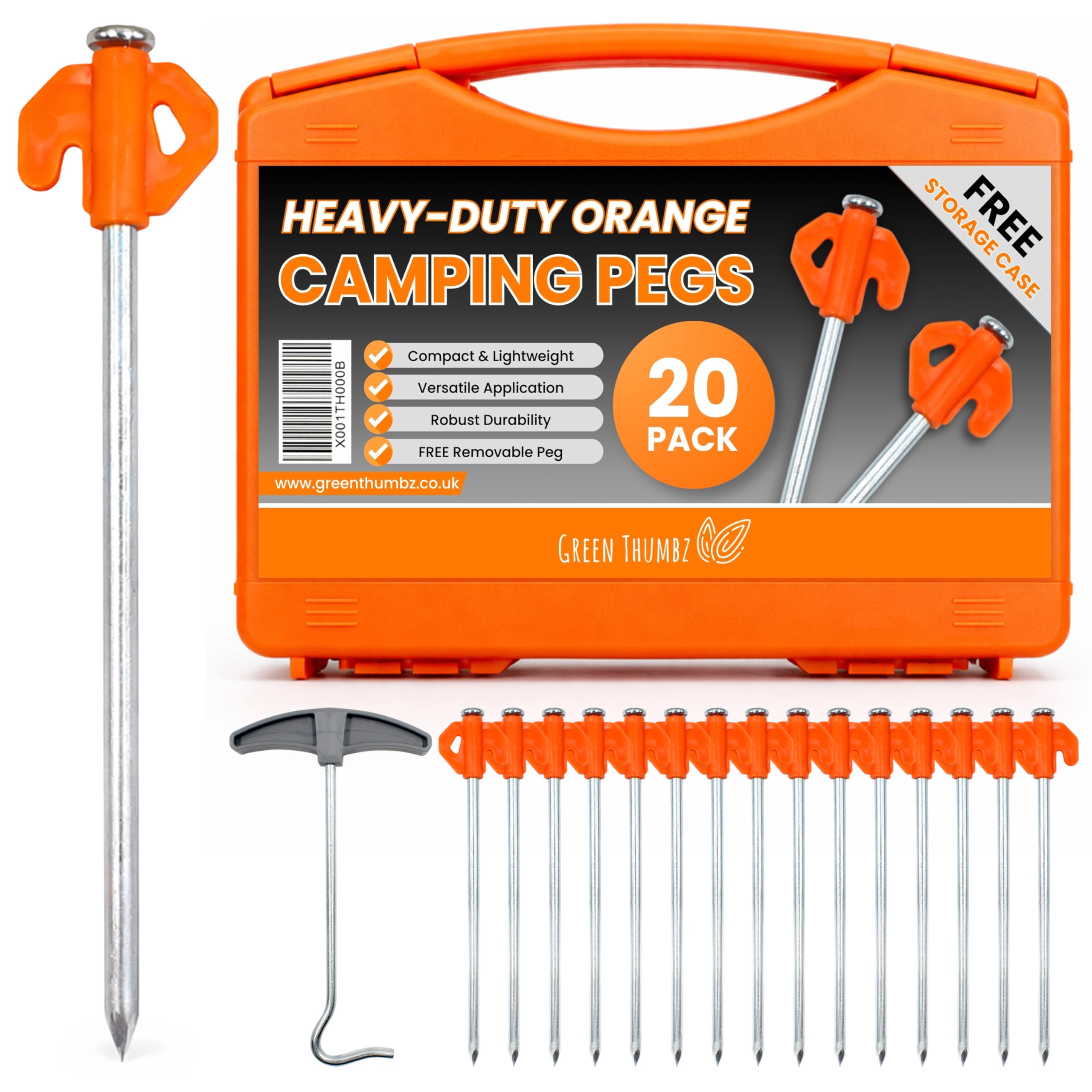 Piquet de Tente - Lot de 20 Piquets de Tente en Metal et Sardines Campingpour l'Exterieur - Sardine de Fixation Galvanises Orange pour Sol Dur, avec Extracteur de Piquets Inclus (20cm)