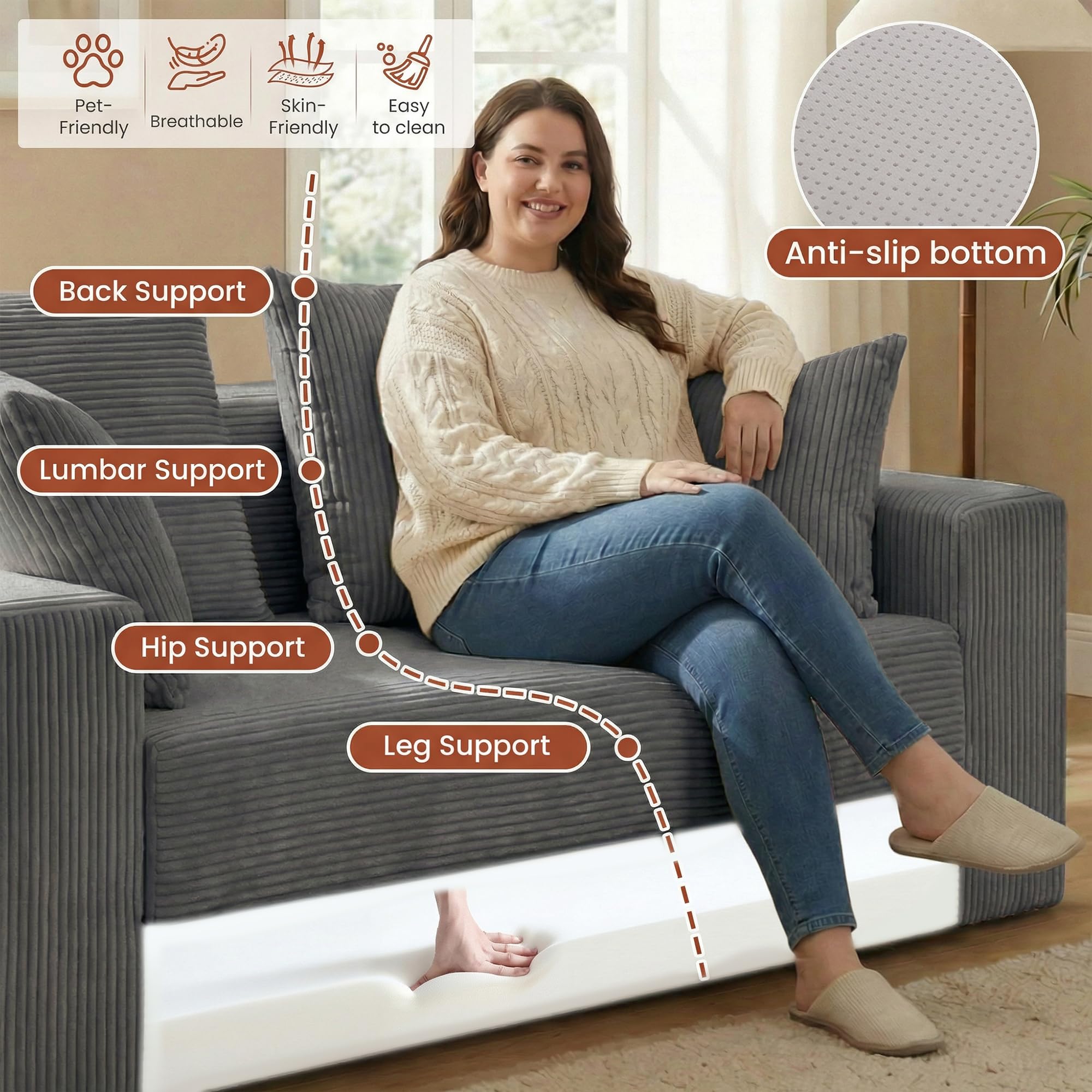 56" Boneless Couch, 5-in-1 Boneless Loveseat Sleeper Sofa Bed, Mini Convertible Pull Out Corduroy Futon Couch with Side Pockets & Handle, Folding Floor Sofa Bed with 4 Pillows for Small Space