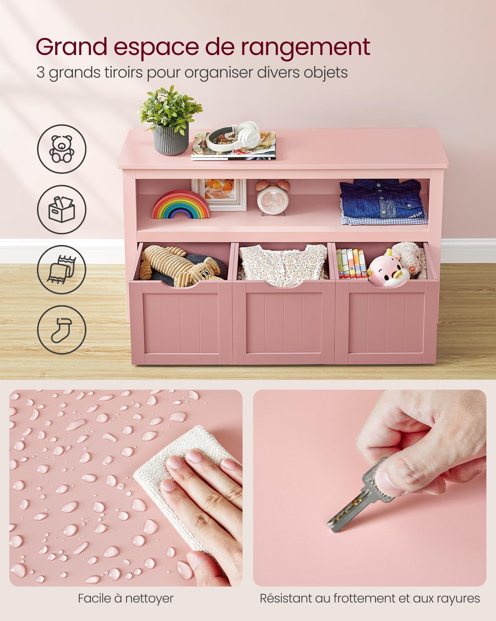 VASAGLE Étagère pour Enfants, Rangement de Jouets pour Enfants, Armoire de Rangement, Armoire à Jouets, boîte de Rangement avec roulettes, étagère à Jouets, pour Chambre d'enfant, 30 x 102 x 60 cm