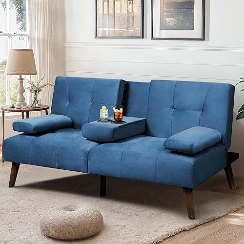 Meilocar Sofá cama convertible tipo futón, sofá cama moderno, reclinable ajustable para sala de estar, reposabrazos extraíbles, 2 portavasos, 3