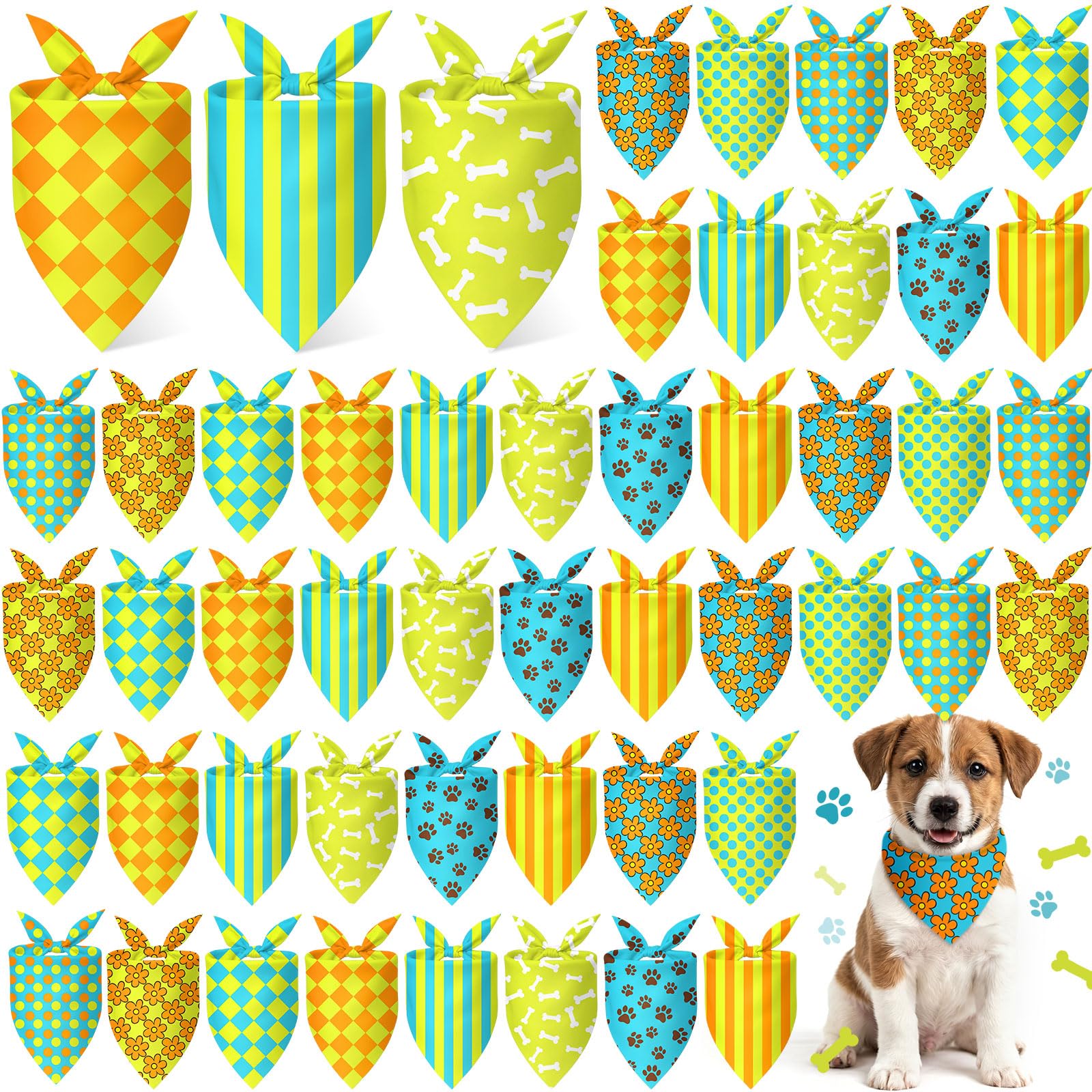 Weewooday 50 Pcs Cartoon Dog Bandana Bulk for Hippie Paw Print Flower Adventure Cute Triangle Soft Dog Bibs Summer Theme Birthday Party Supplies for Small Medium Large Costume 19.7 x 13.8 x 13.8 Inch โ image 1