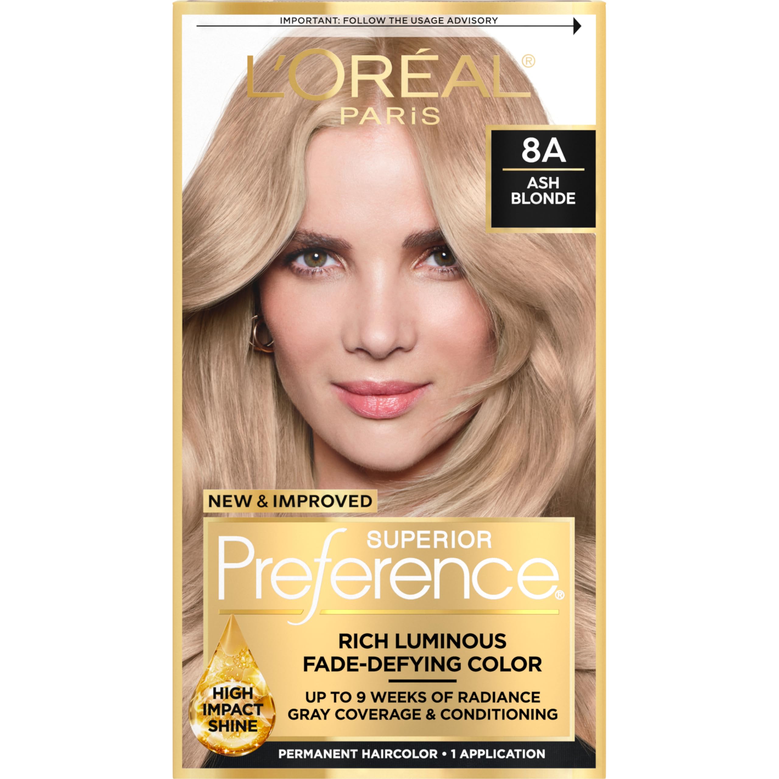 L'Oreal Paris Superior Preference Fade-Defying + Shine Permanent Hair Color, 8A Ash Blonde, Pack of 1, Hair Dye