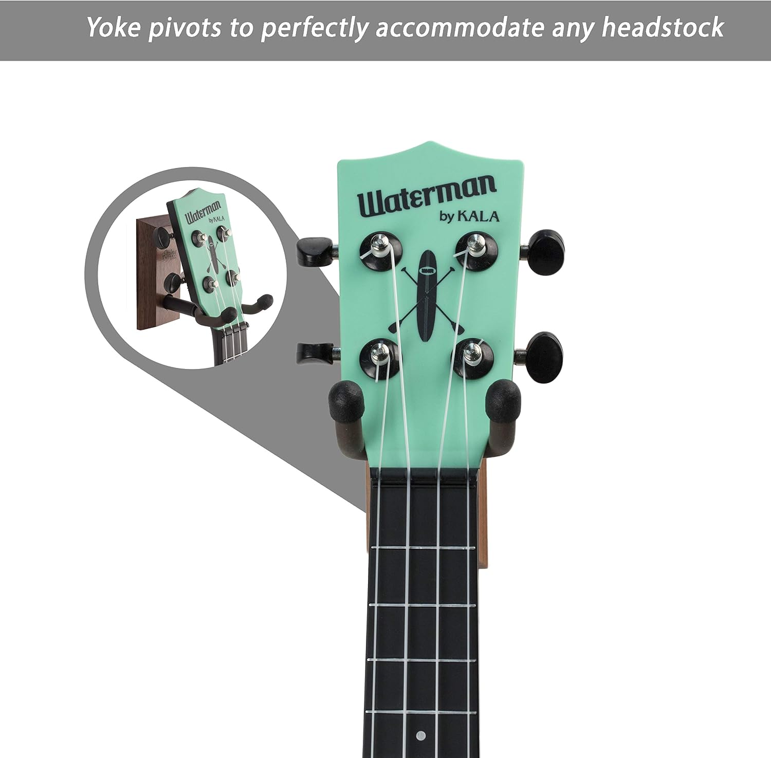 String Swing Ukulele Wall Mount Adhesive Stand for Mandolin Ukele Concert Pineapple Soprano Tenor and Baritone Compatible Case Alternative Kit for Home or Studio - Black Walnut Hardwood CC62UK-BW