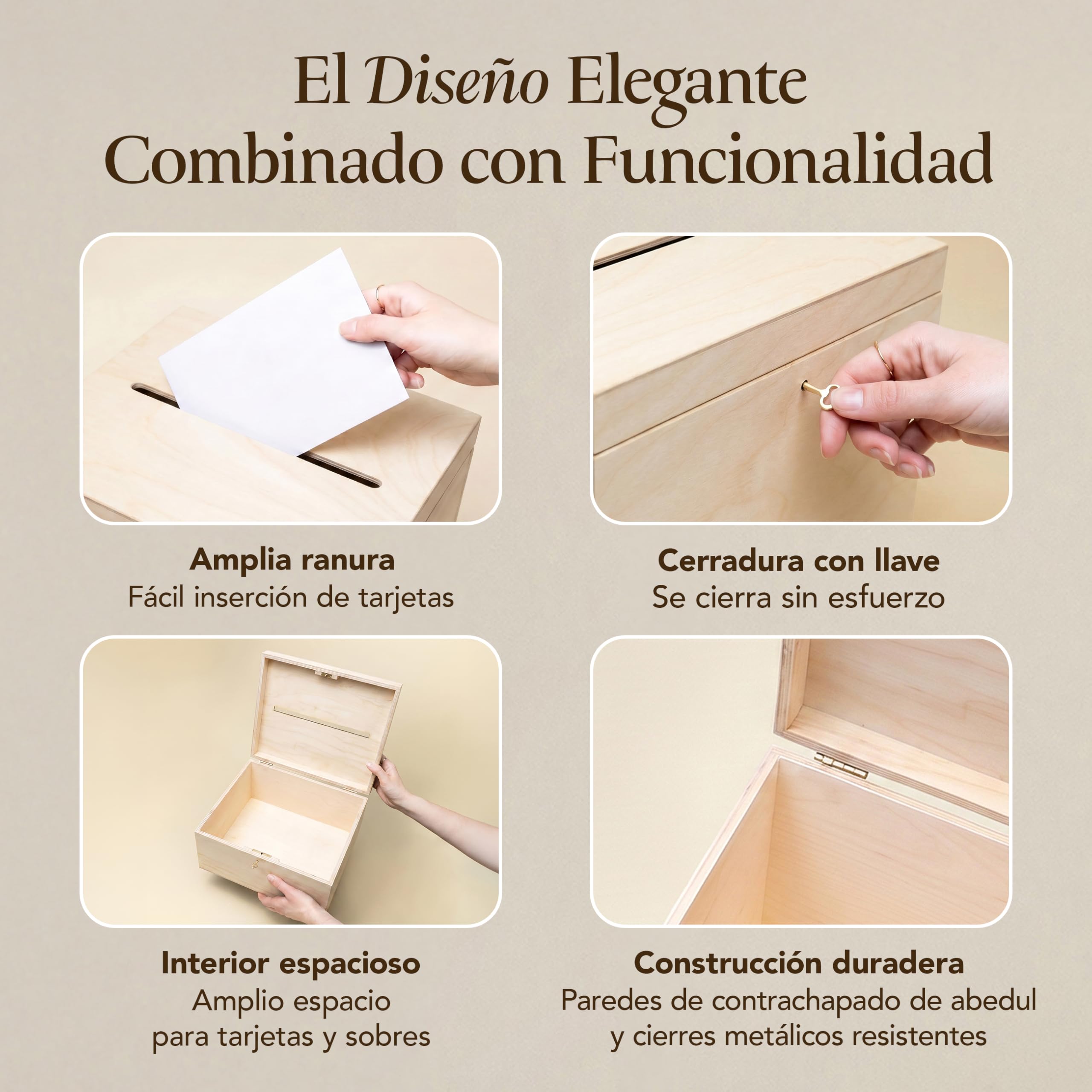 Creative DECO Tarjetas de Boda Caja Madera | Cerradura y Llave | 29 x 25 x 15 cm | Cofre para Decorar con Tapa | Decoración Almacenaje Herramientas Decoupage Documentos Objetos de Valor Juguetes