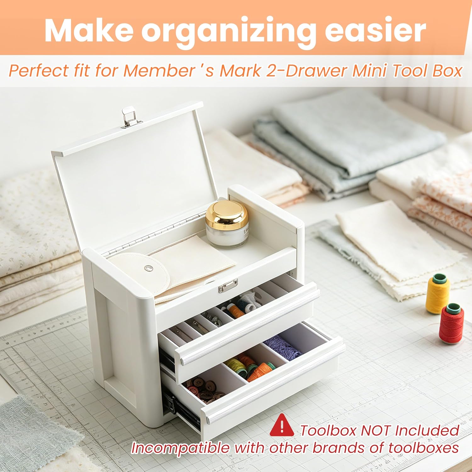 4 PCS Tool Box Organizer Tray for Member's Mark 2-Drawer Mini Tool Box, ABS Plastic Drawer Insert for Tool Box, Home Toolbox Organization for Daily Use (Box NOT Included)