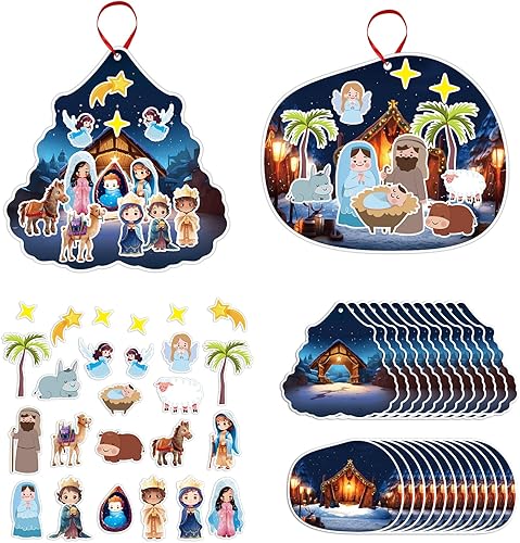 Miniatura 8 de WaaHome Kit de calcomanías para escena de la natividad, kit de manualidades cristianas, adornos de Navidad, manualidades, actividad, religioso,