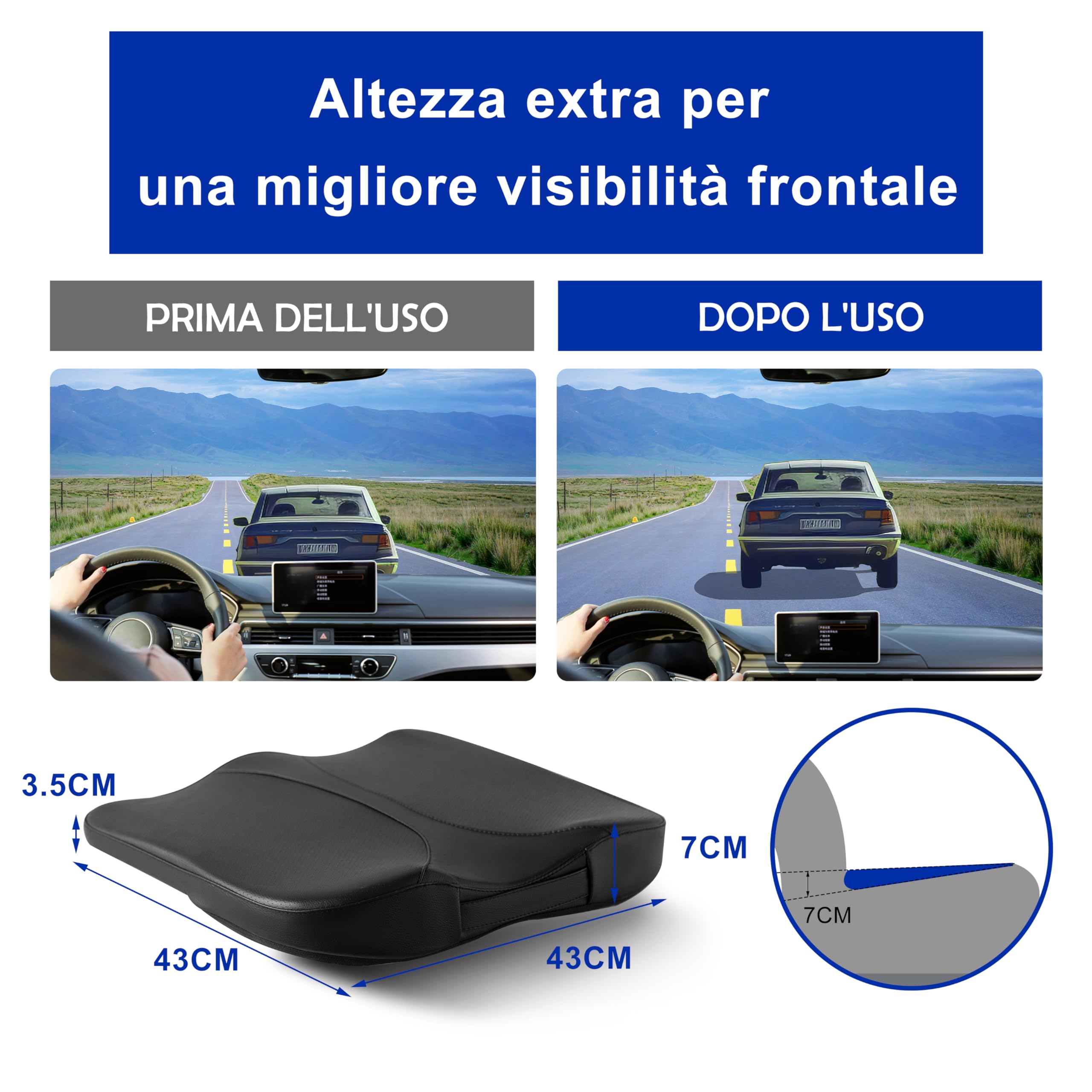 QYILAY Cuscino Ergonomico per Sedile Auto in Memory Foam - Aumenta Altezza, Allevia Dolore Lombare e Sciatica, Supporto per Schiena e Fianchi, Ideale per Auto, Ufficio, Sedia a Rotelle.