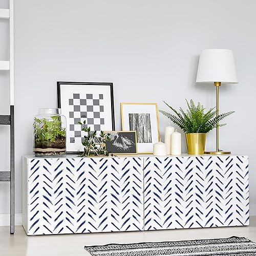 Miniatura 7 de Papel tapiz de vinilo para despegar y pegar, diseño moderno de espiga geométrica, a rayas, extraíble, autoadhesivo, para armarios, estantes,