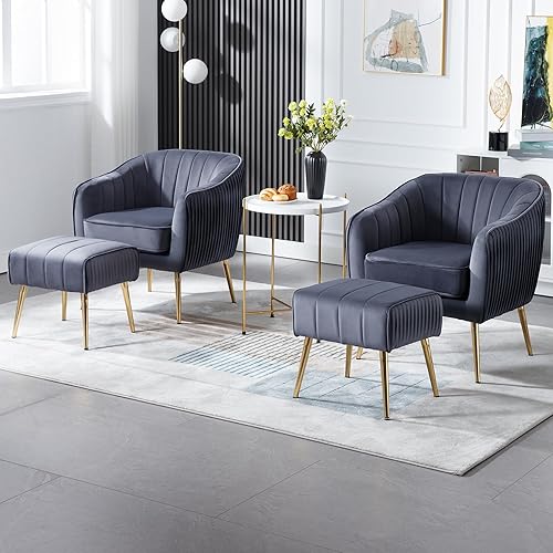 Westice Juego de 2 sillas decorativas con otomana, sillón tapizado de terciopelo con reposapiés para sala de estar, dormitorio, sala de lectura,