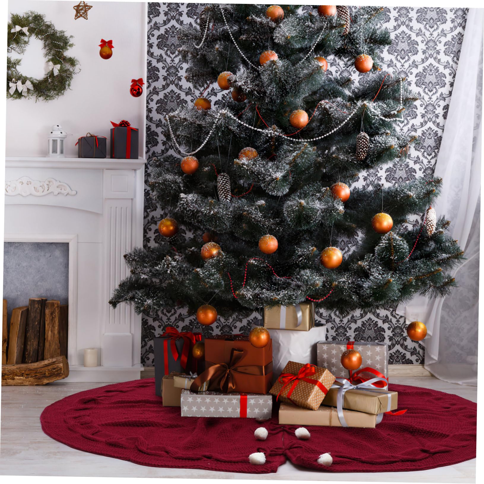 1pezzi Gonna Per Albero Di Natale in Non Grembiule Decorativo Imitazione Lana Lavorata Copri Albero Natale Per Atmosfera Festiva Casa e Negozi