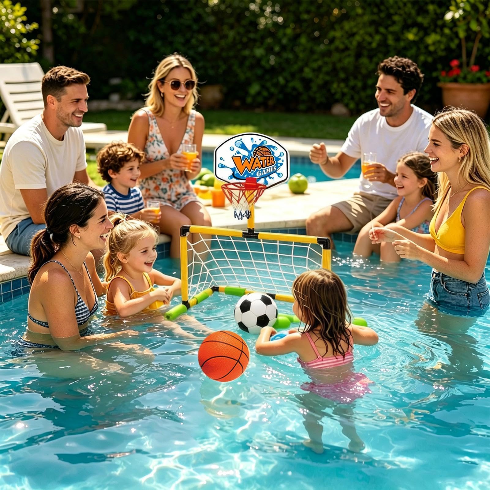 Generico Canestro Basket Piscina 2 in 1, Galleggiante 30.71 Pollici, Gioco Acquatico Porta Calcio Staccabile, Giocattolo Cortile Piscina Basket Calcio per Bambini