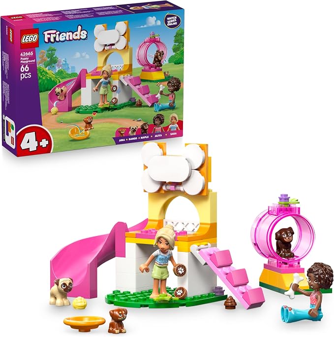 LEGO Friends Welpenspielplatz - Spielzeug für Mädchen ab 4 Jahren - inkl. Park mit Rutsche, 2 Mini-Puppen und 3 Hundefiguren - Kinder Geschenk - 42665