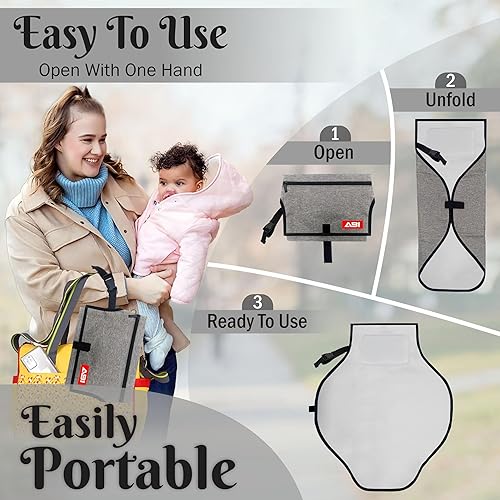 Miniatura 5 de ABI Cambiador de pañales portátil grande para bebé, tapete cambiador plegable impermeable con almohada integrada y bolsillos de almacenamiento,