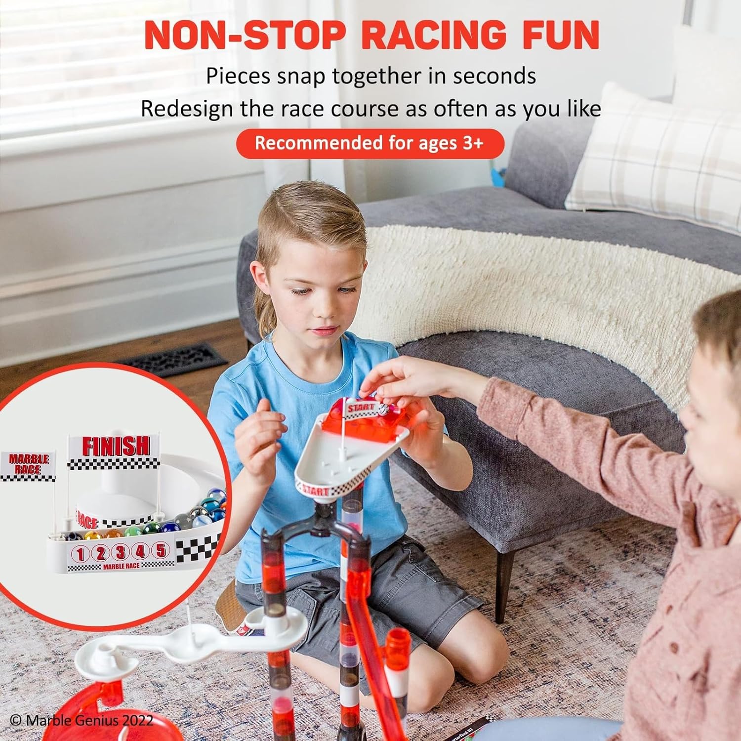 Marble Genius Marble Run Racing Set: 125-Piece Marble Run Racing Set Toys for Kids, Marbles Maze Tower Building Blocks, Marbles Race Track Rolling Game, Educational Learning STEM Toy Gift