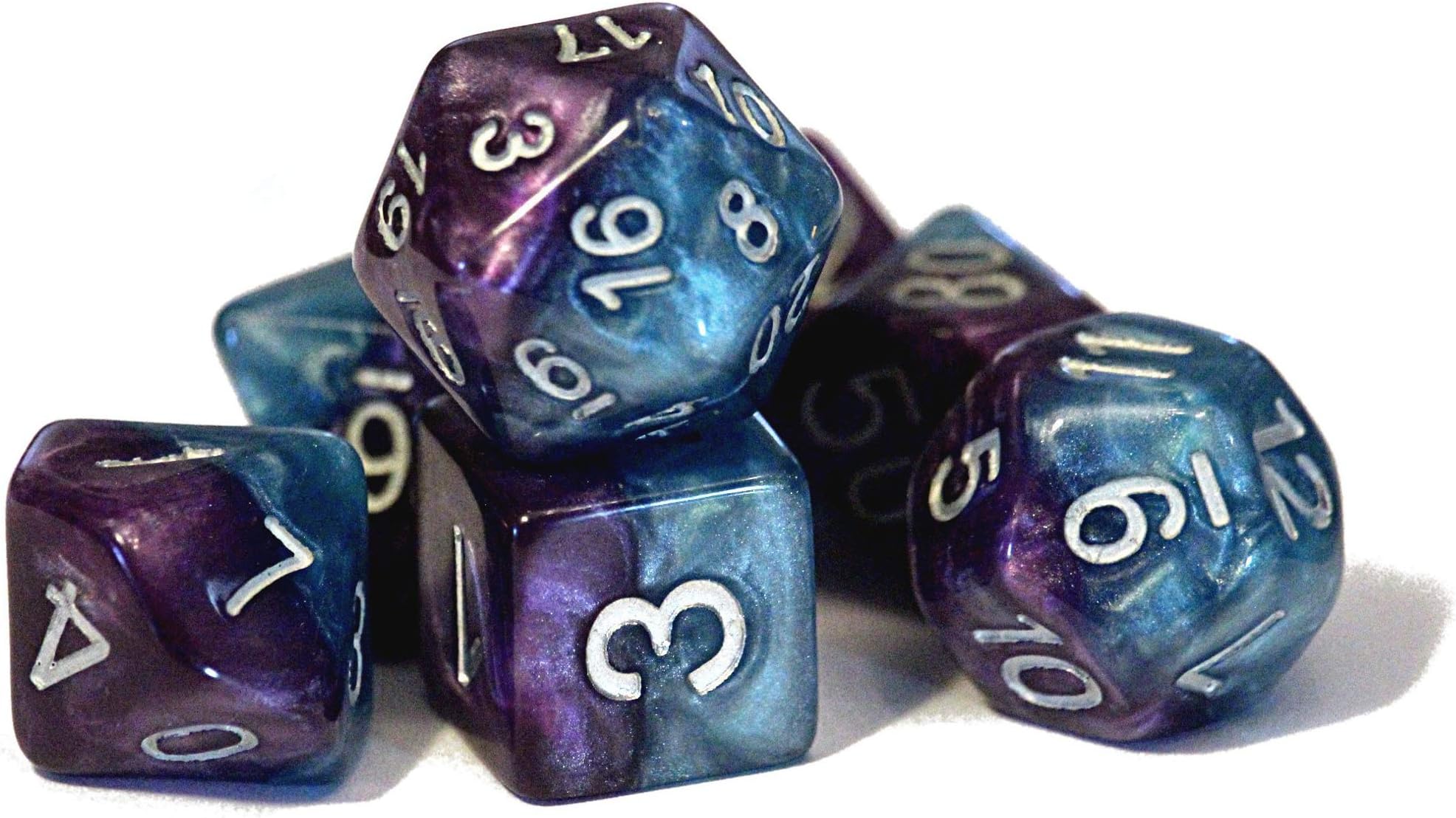 "Psionic Combat" Halfsies Dice - 7 die polyhedral rpg gaming dice set - Violet & Cyan