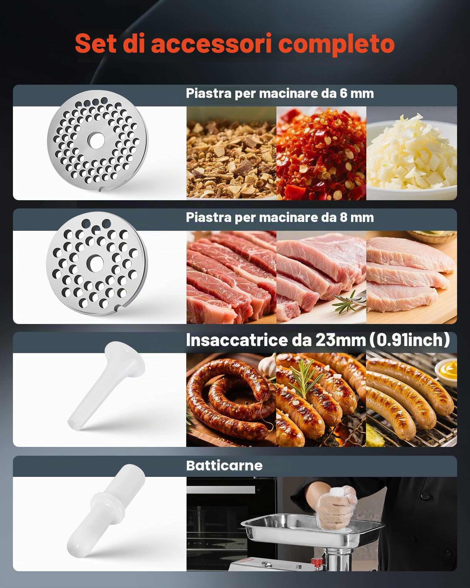 VEVOR Tritacarne Elettrico Capacità 4,17 kg/min, Tritacarne da Tavolo da 1100 W con Lama Piastra di Macinazione, Macchina per Salsicce Commerciale in Acciaio Inox per Cucina Ristorante Hotel