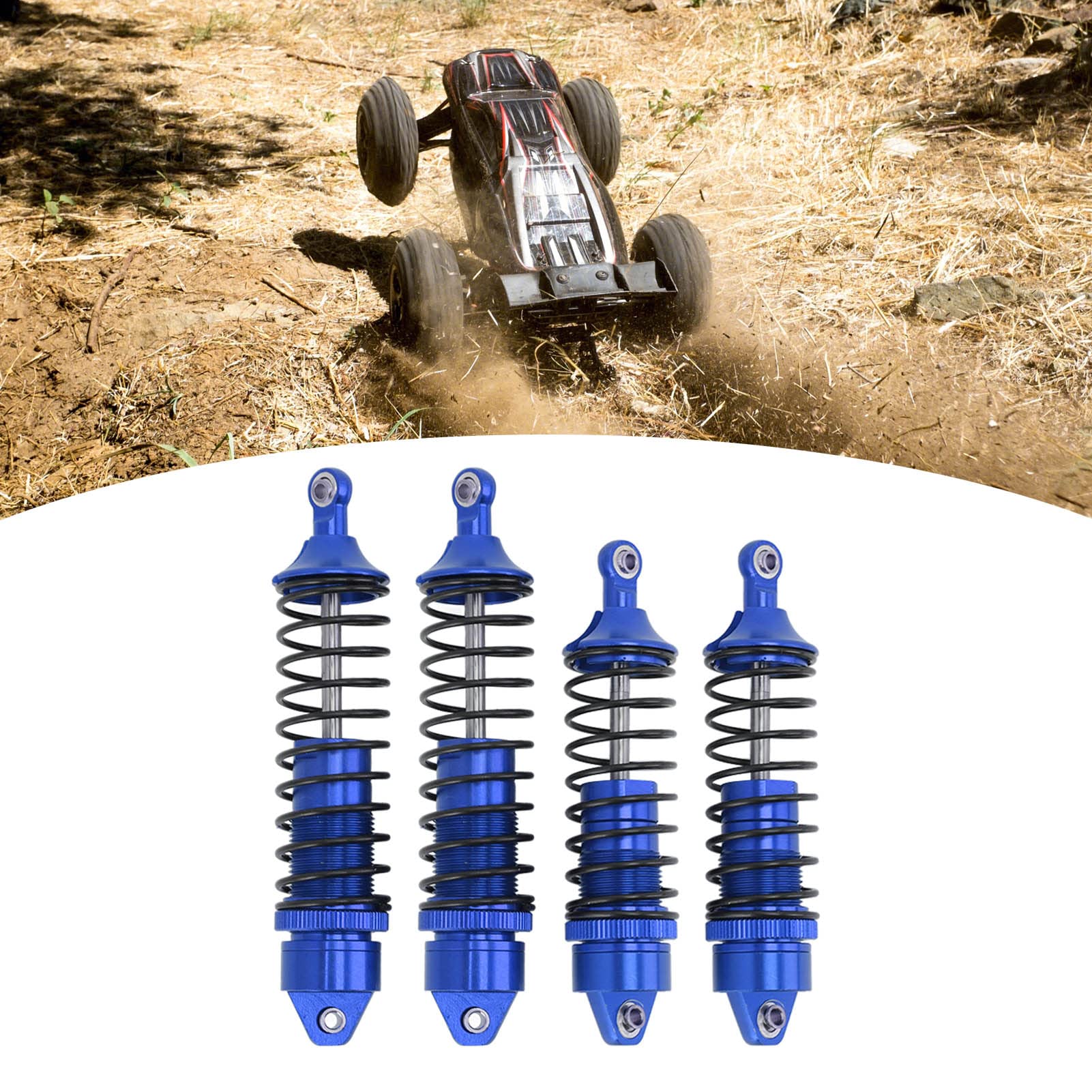 4 szt. Przedni tylny amortyzator Sprężyny ze stopu aluminium Akcesoria do amortyzatorów Amortyzacja Pasuje do samochodu SLASH 1/10 RC do gier i zawodów na świeżym powietrzu (Blue)