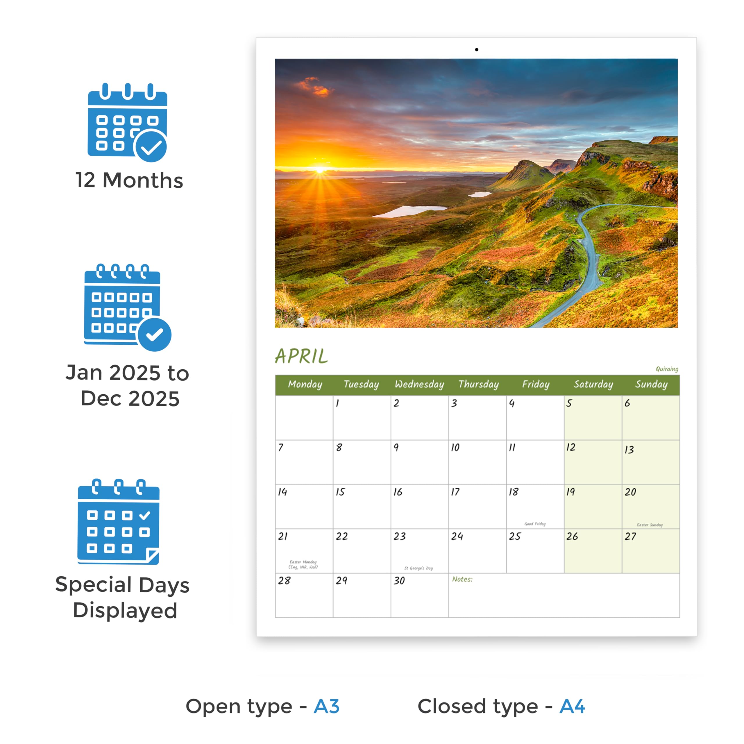 A4 Sunrise and Sunset 2026 Calendar UK 12 Month to view Wall Calendar 2026 UK A3 When Open Papa Prints - Image 2