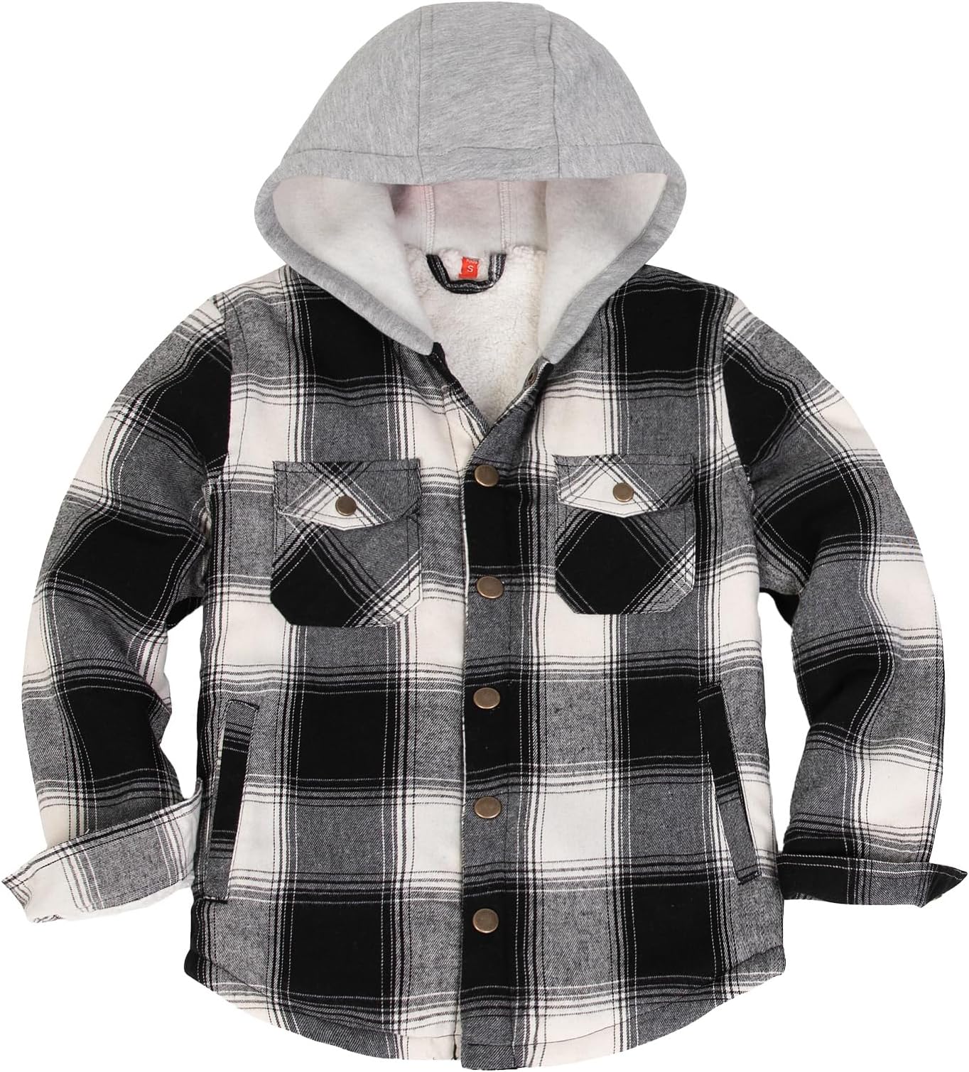 Unisex Toddler and Kids Plaid Snap Sherpa Lined Flannel Shacket Shirt Jacket with Hood