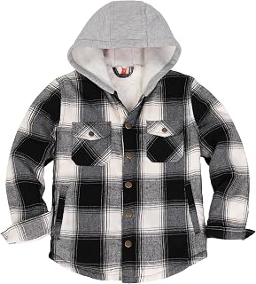 Unisex Toddler and Kids Plaid Snap Sherpa Lined Flannel Shacket Shirt Jacket with Hood