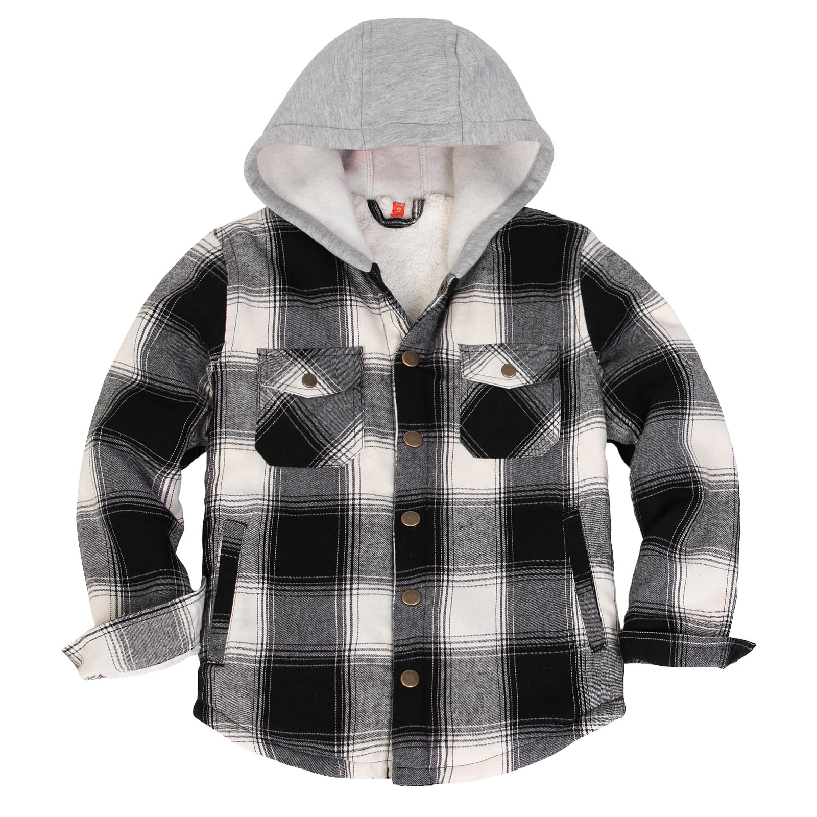 Unisex Toddler and Kids Plaid Snap Sherpa Lined Flannel Shacket Shirt Jacket with Hood