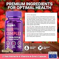 Vista 10 de Complejo vitamínico capilar con biotina 5000mcg, queratina, selen, zink Suplemento para el crecimiento del cabello con vitamina A, C, D, E, B12