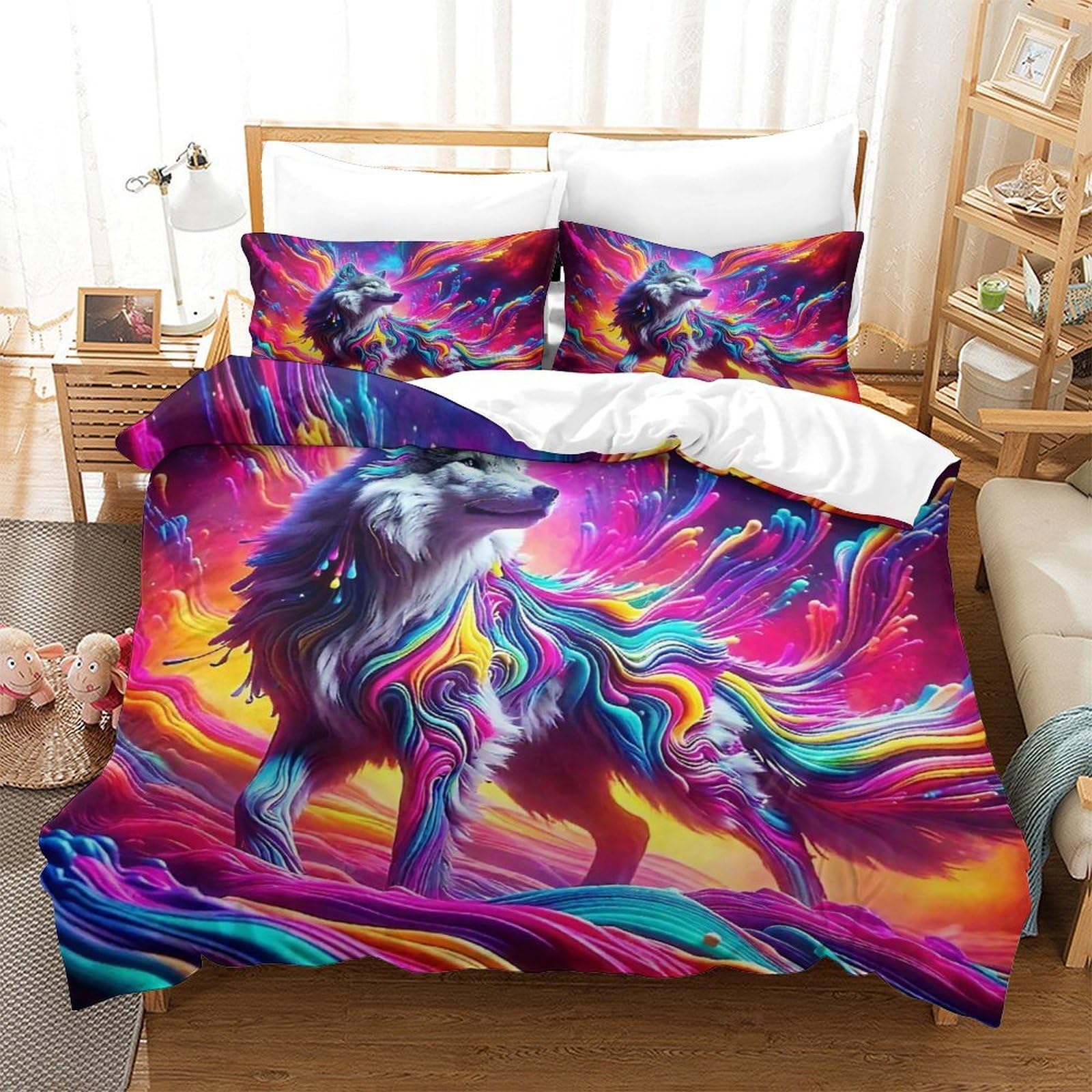 Housse de couette loup avec fermeture éclair cachée pour simplifier le changement du linge