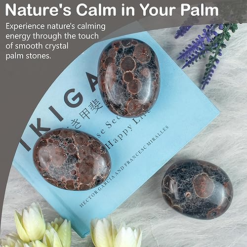 Miniatura 4 de Crocon Jaspe de maní de 1.969 in, piedra ovalada grande de palma de 900 quilates, para masaje de bolsillo natural, equilibrio de chakras, piedras
