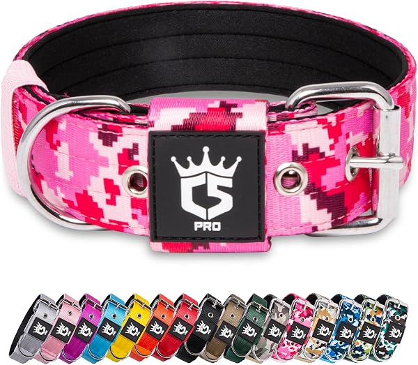 TSPRO Collar Táctico para Perros Ajustable, Collares con Broche de Metal Robusto, de 3,8 cm de Ancho, Duradero y Cómodo para Perros Medianos y Grandes (Camo Rosado M) - 1