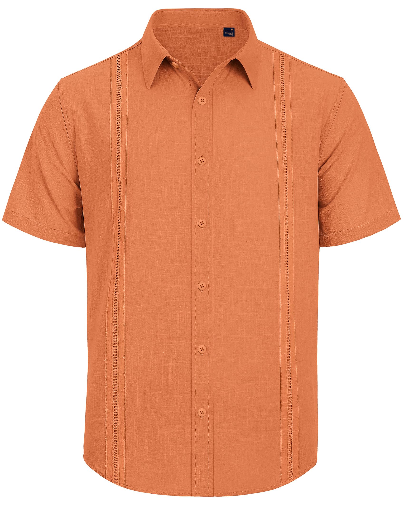 Camisas de lino para hombre, manga corta, con botones, estilo casual, cubano, guayabera ligera, para verano, playa, color liso
