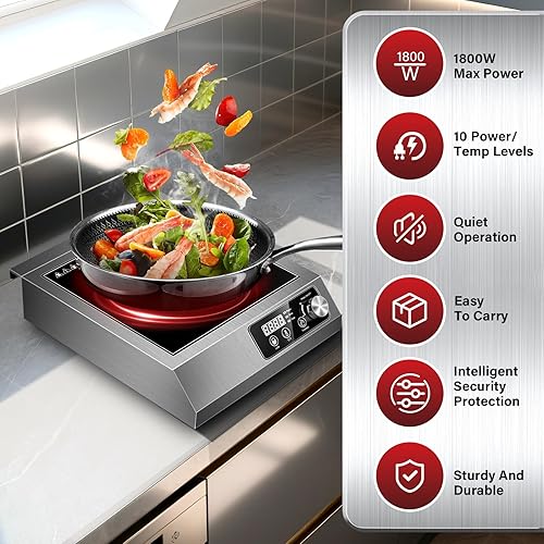 Miniatura 2 de Cocina de inducción comercial, Quemador de inducción de 1800 W con sensor táctil, perilla y pantalla LCD, quemador eléctrico único certificado ETL,