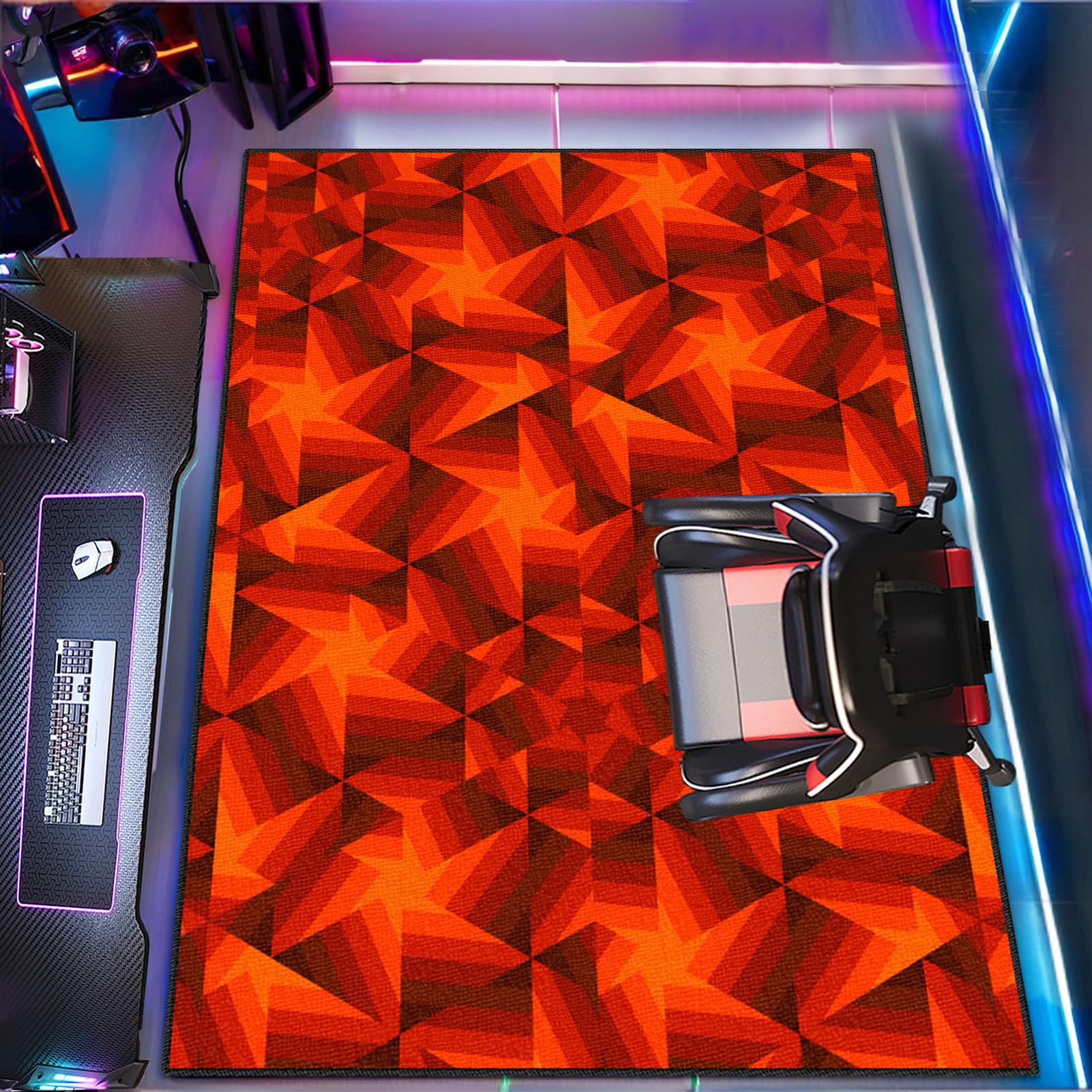 Chambre gaming salon manger descente de lit sublimés par ce tapis de sol gaming