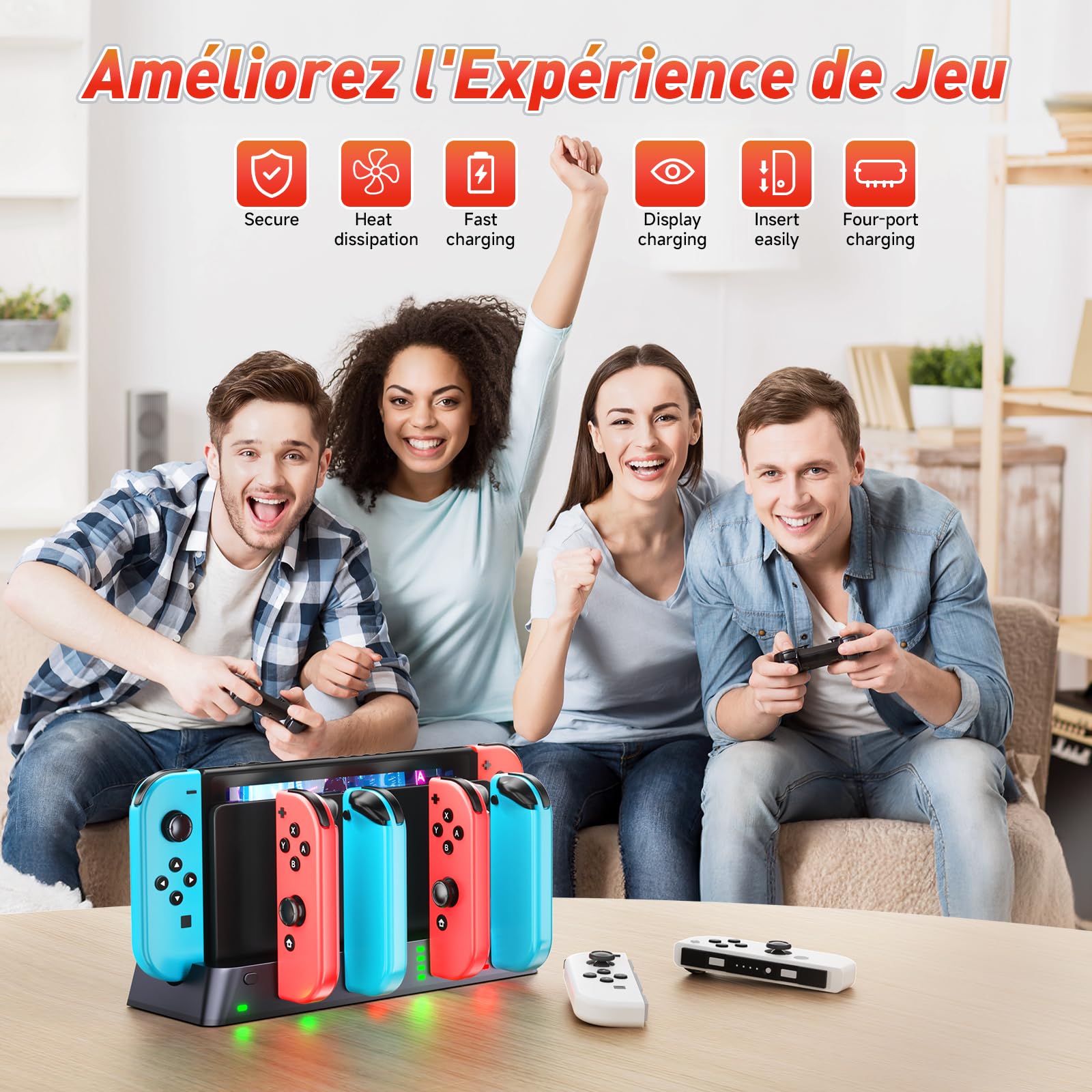Station de Charge pour Contrôleur de Commutateur Compatible Joy Con Nintendo Switch & Switch OLED Model, Station de Chargement pour Commutateur Prenant en Charge 6 Joycons et Indicateur LED