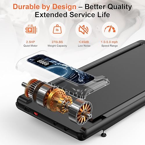 Miniatura 4 de Walking Treadmill Pad with Incline - Portable Under Desk Treadmill, Walking Mat Pad with Handle Bar, 2.5HP Low Noise, 2 in 1 Treadmills for Home