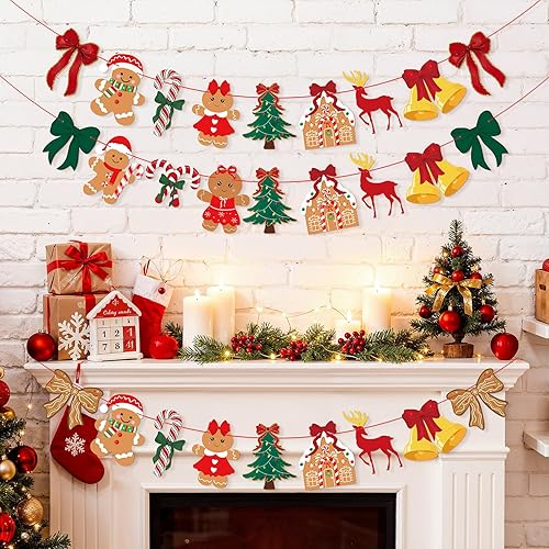 Miniatura 4 de 3 unidades de pancarta de Navidad con lazo vintage, lazos verdes y rojos, árbol de Navidad, árbol de Navidad, hombre de jengibre, guirnalda de