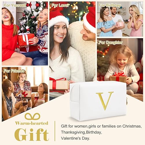 Miniatura 5 de Bolsa de maquillaje con inicial de regalo personalizado, con letras bordadas doradas, bolsa de cosméticos para niñas adolescentes, pequeña bolsa de