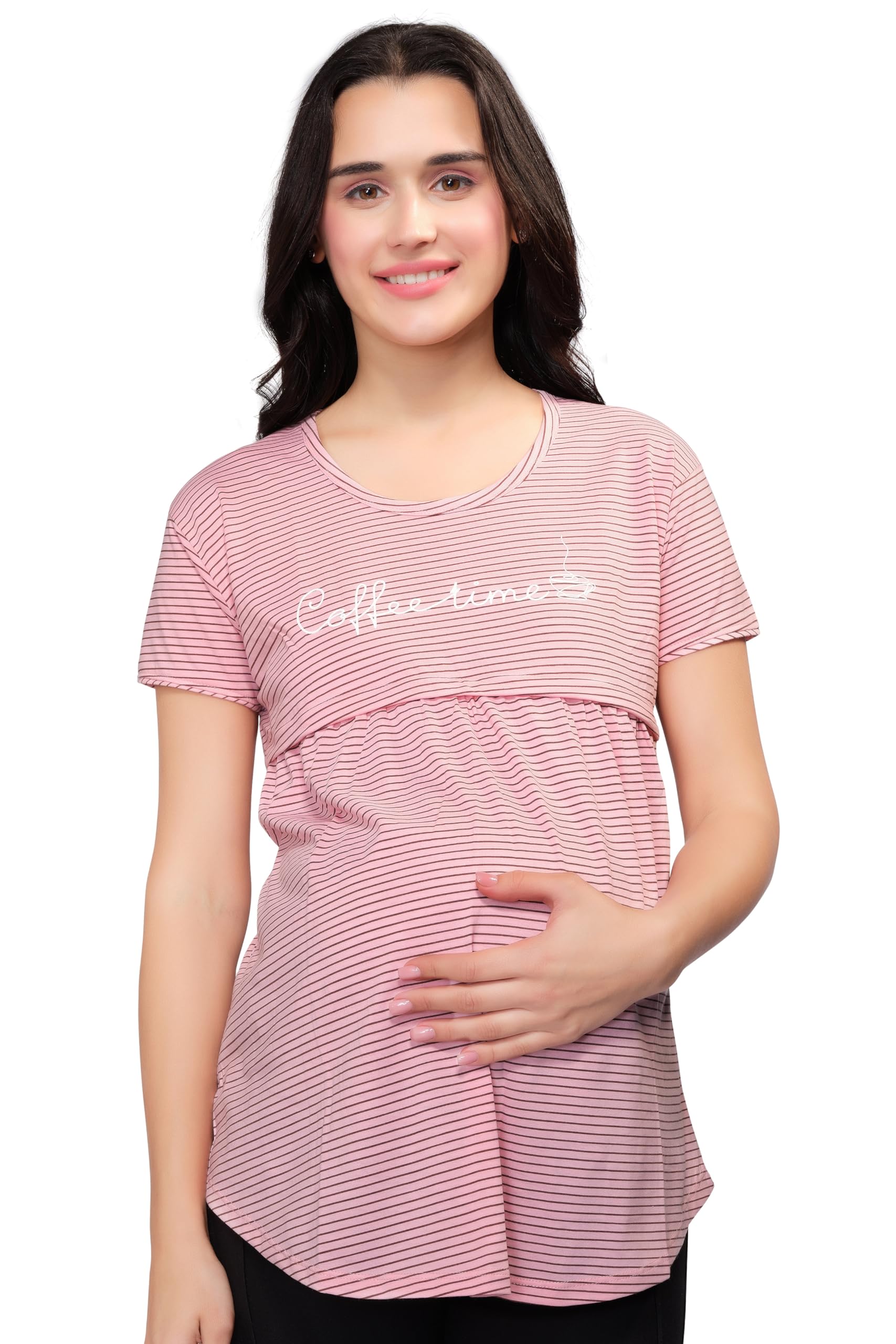 Women's Cotton Stripe Print Feeding/Nursing/Maternity Tops 1146-image-1