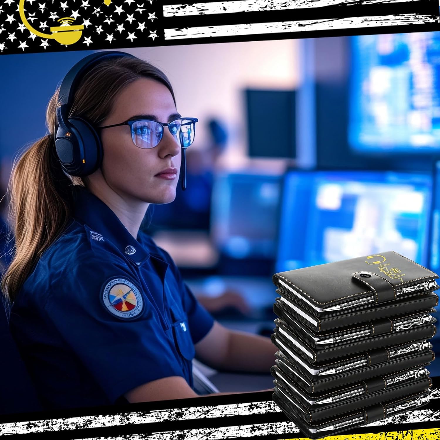 Ctosree 20 Sets 911 Dispatcher Gifts Bulk Pocket Leather Notebooks with Yellow Flag Pens for Telecommunicator Week Dispatcher Appreciation Gifts Lined Small Journal Office Supplies Accessories