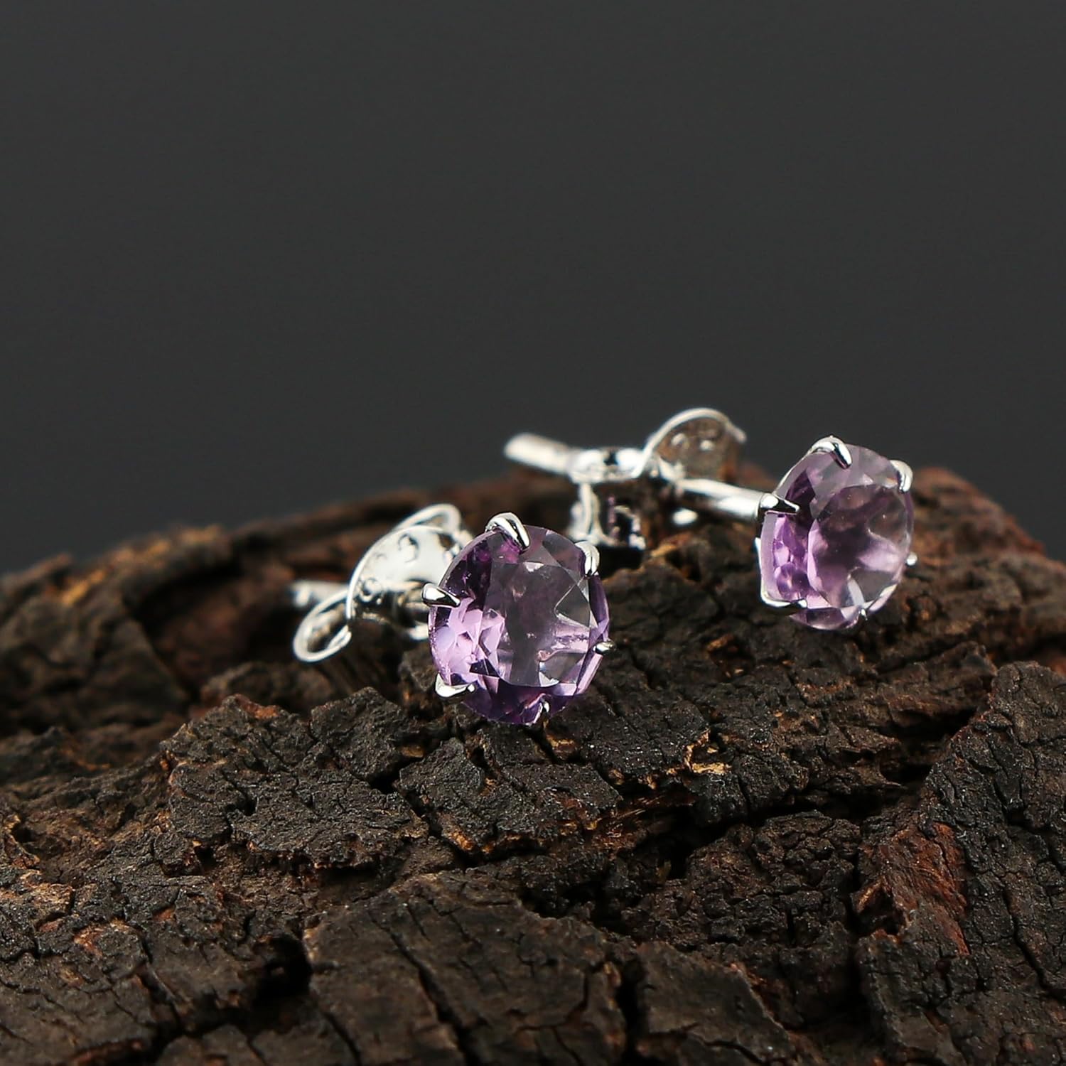 Authentic Rose de france Amethyst Crystal Stud Earring Pair with Push Backs, Natural Gemstone, Birthstone, Brilliant Cut Round Crystal, Healing Stone, Gift for Women, 925 Sterling Silver