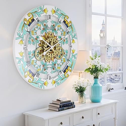 Miniatura 4 de ImprovingLife The Gears - Reloj de pared con engranajes móviles (Amalfi, redondo de 24 pulgadas)