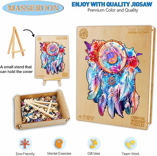Miniatura 3 de Masseruon Rompecabezas de madera para adultos, atrapasueños de Yin Yang, rompecabezas de forma única (S, 90 piezas, 8.3 x 6.4 pulgadas), el mejor