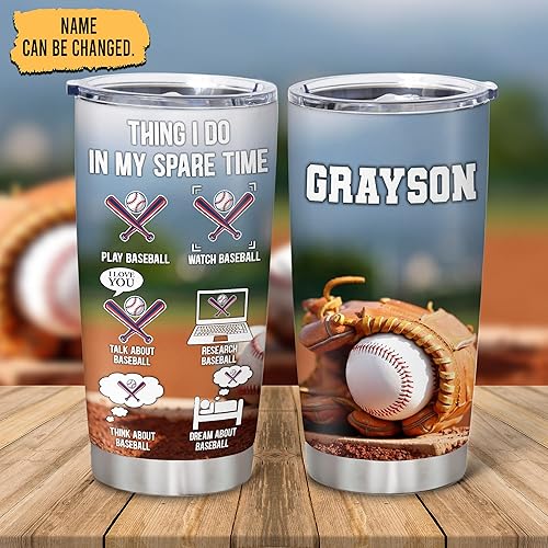 Miniatura 2 de Hyturtle Vaso de béisbol personalizado  Vaso de acero inoxidable de 20 onzas con tapa con pajilla, regalo para amantes del deporte para mamá,