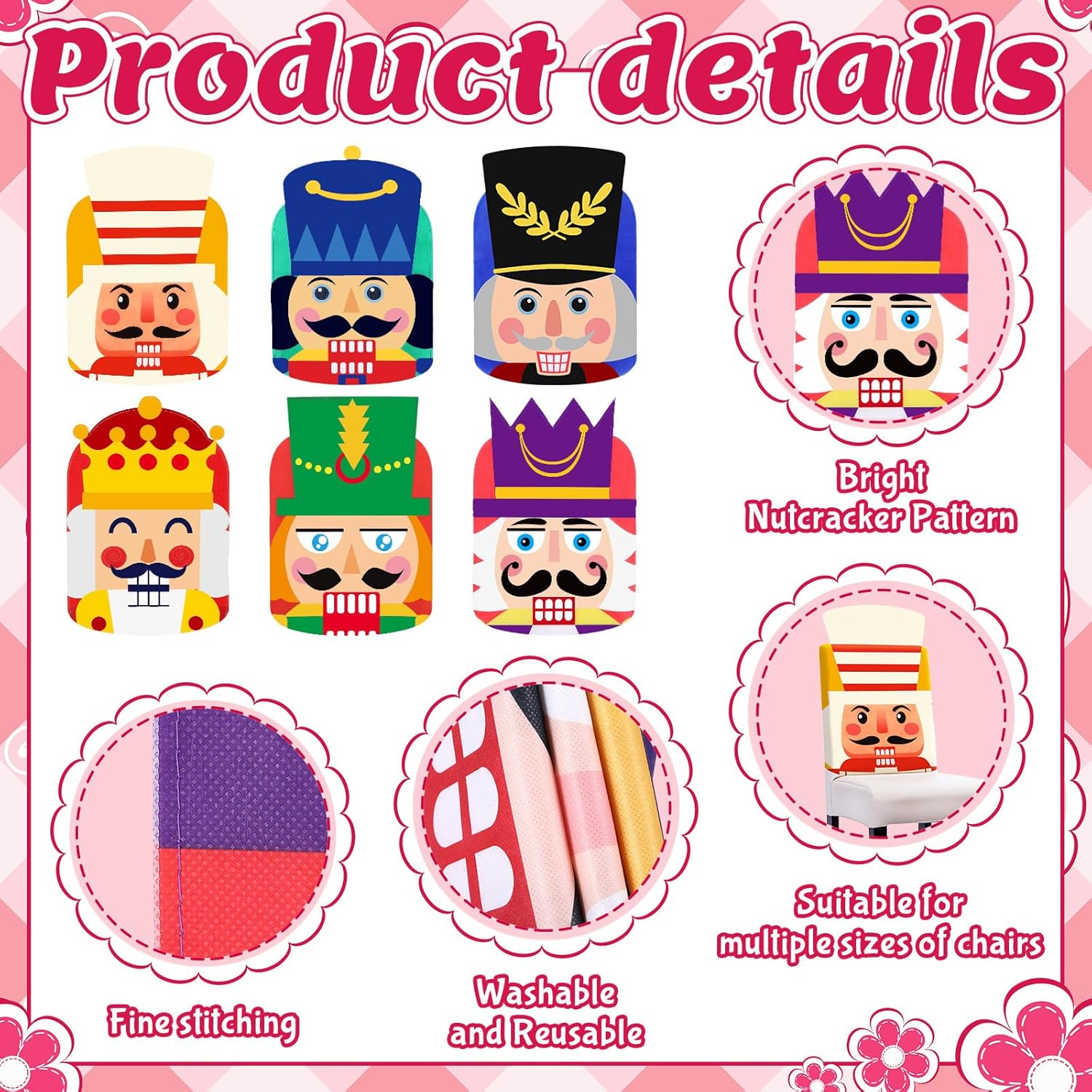 Condition photo showing New/Like New for 6 Pcs Christmas Chair Covers Nutcracker Chair Back Covers for Christmas Party Seat Decor Holiday Dining Seat Protector Kitchen Dining Room Festival Xmas Party Decoration