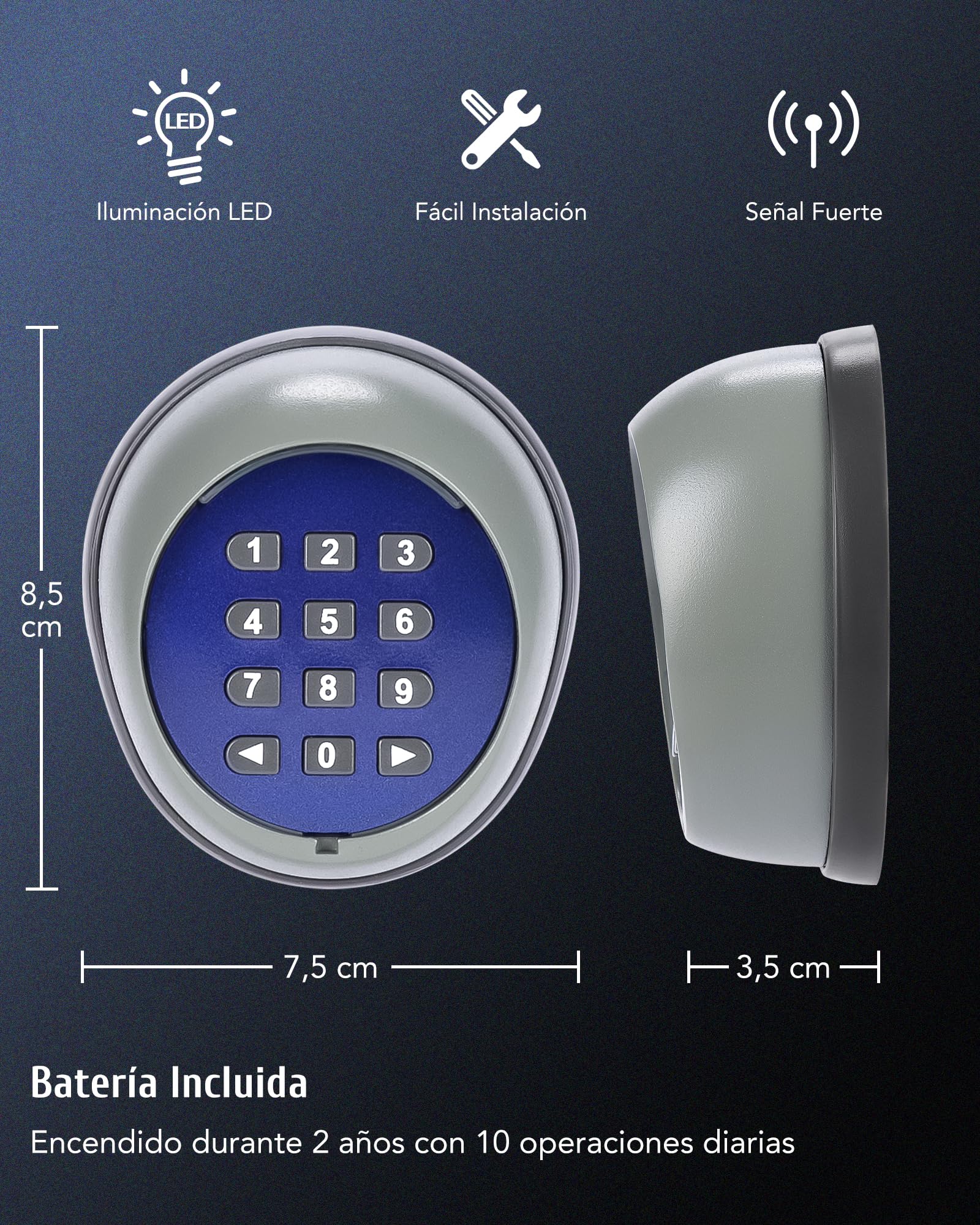 CO-Z Teclado Inalámbrico para Motores Puertas de Marca CO-Z, Sistema de Seguridad para el Hogar con Alcance de 200 m, Transmisor Inteligente sin Cables para Uso Interior y Exterior