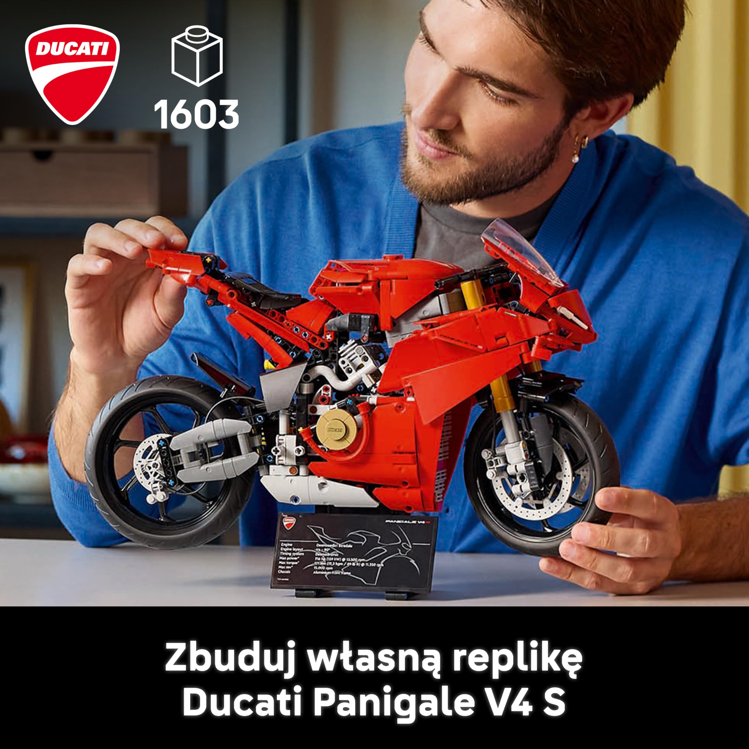LEGO Technic Motocykl Ducati Panigale V4 S 42202 | Model motocykla, klocki konstrukcyjne Technic dla dorosłych, prezent dla fana motoryzacji, z podstawką, 1604 elementy