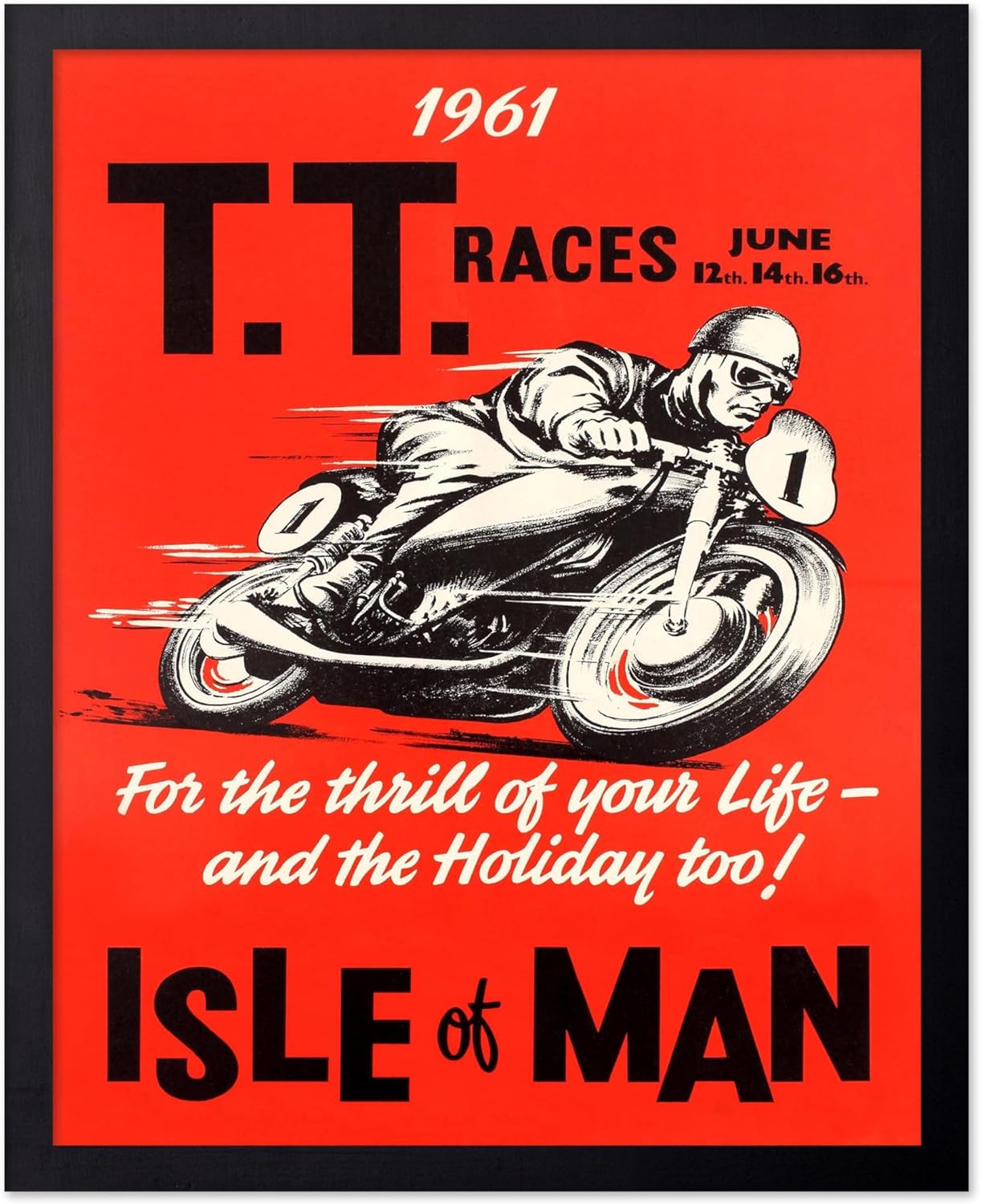 Poster Master Vintage Isle of Man Motorcycle Racing Poster - Retro Isle of Man Print - Sports Art - Gift for Him, Men, Motorcycle Enthusiast - Decor for Home, Office, Bedroom, 16x20 Black Framed