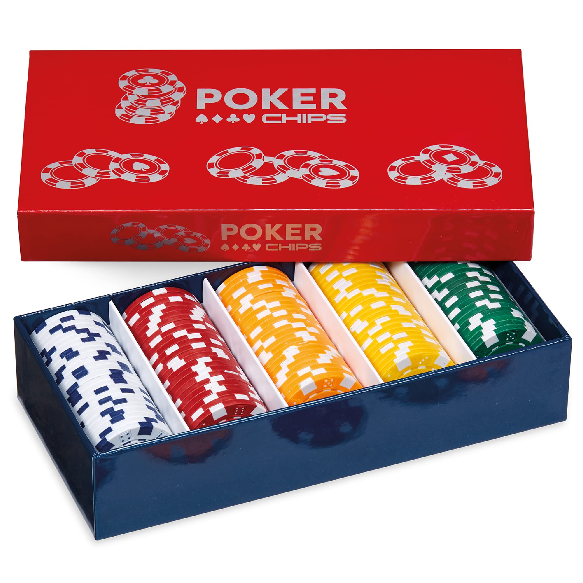 Pokerchips-Set Aus Kunststoff – 125 Chips In 5 Farben & Werten | Mit Aufbewahrungsbox