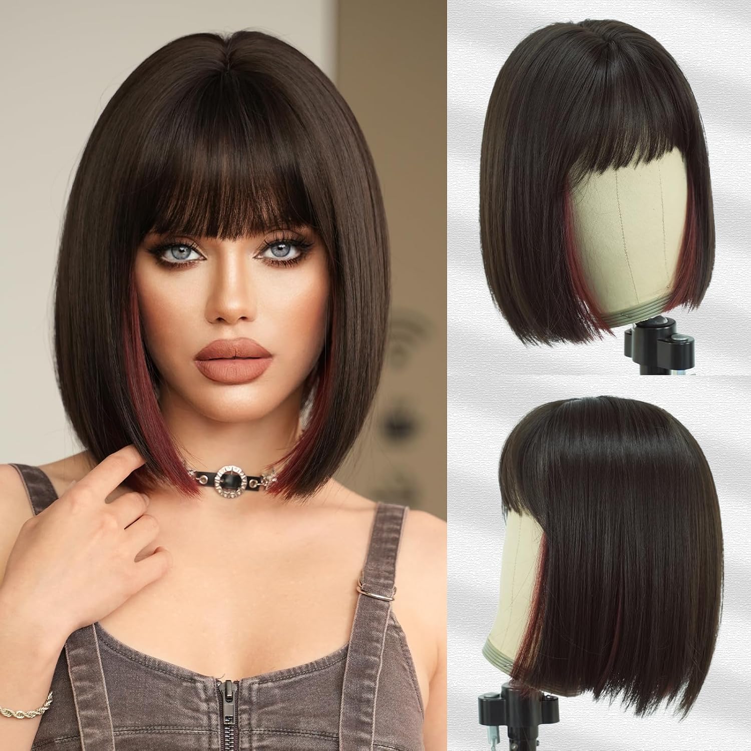 7JHHWIGS 13in Blonde Bob Bangs Wigs Natural Mixed Blonde Heat Resistant Synthetic Fiber Women Wigs for Chrismas Daily Party Daily Used
