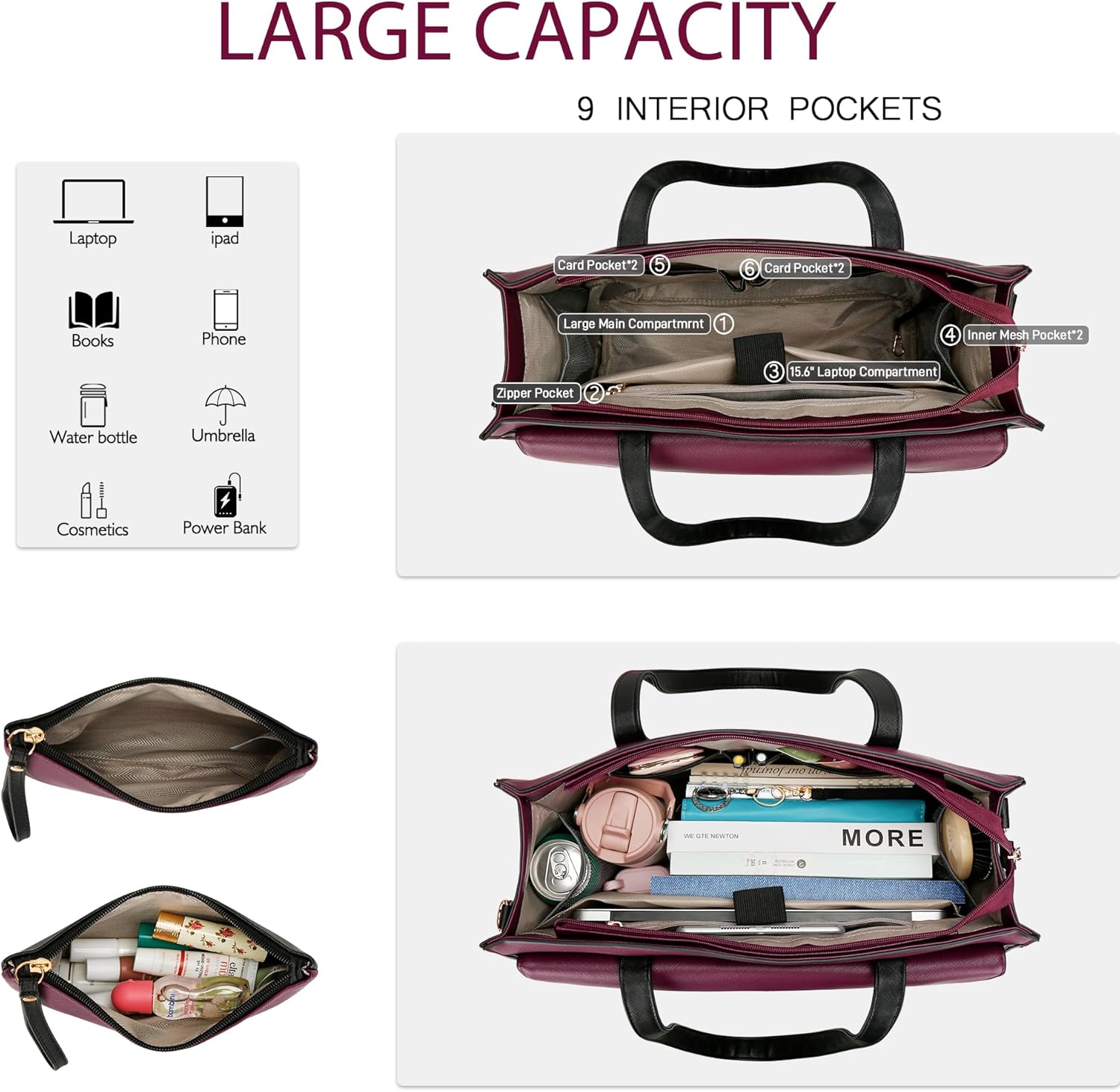 KKXIU Laptop Tote Bag for Women Work with Lunch Compartment 15.6 Inch Teacher Tote Work Purse